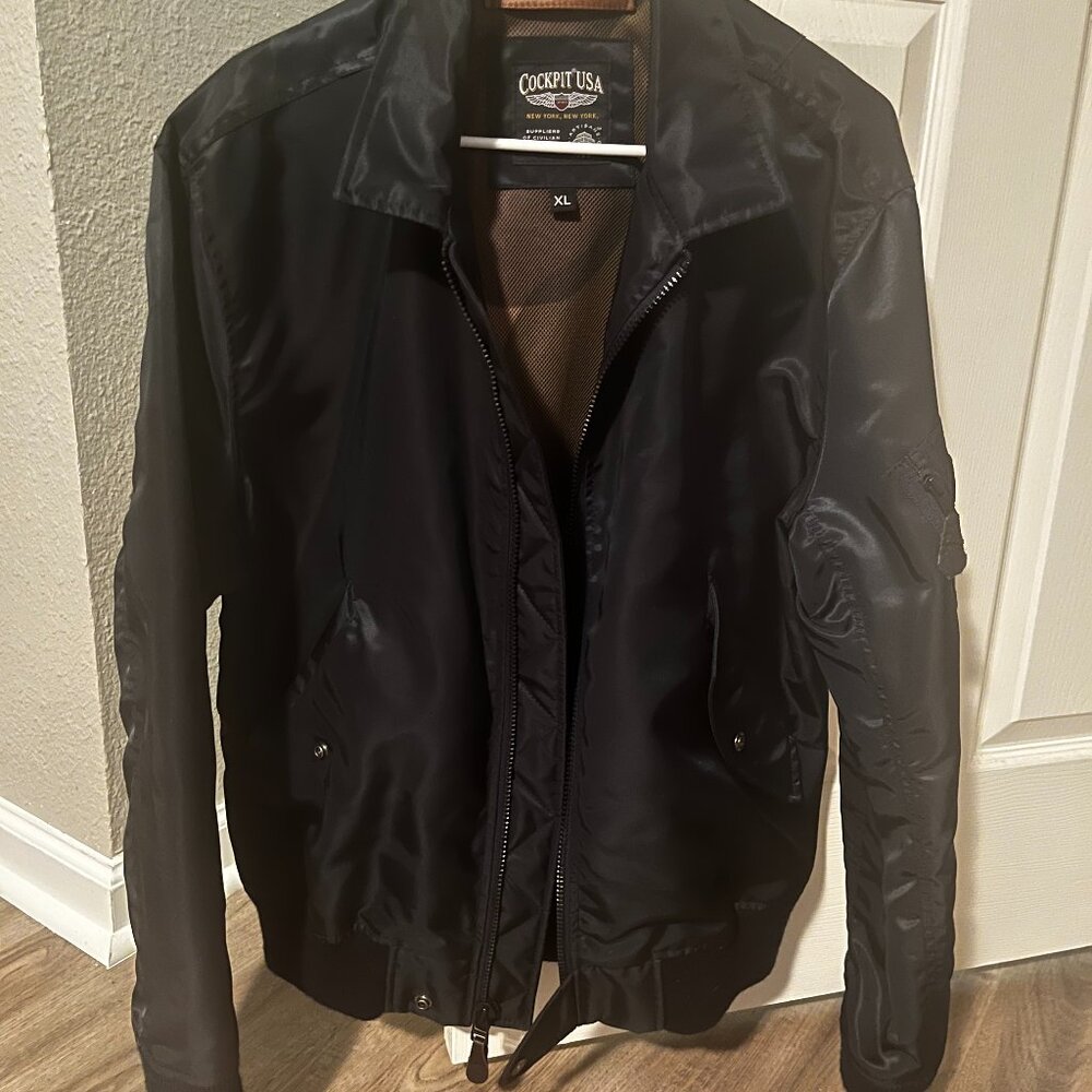 Cockpit USA Men’s Bomber Flight Navy Multi-Pocket Zip-Up Jacket